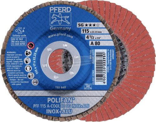 PFERD POLIFAN legyezőlapos csiszolókorong PFF 115 A-COOL 80 SG INOX+ALU 67658115