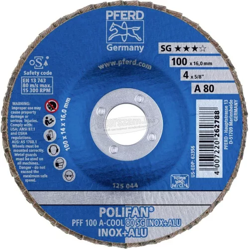 PFERD POLIFAN legyezőlapos csiszolókorong PFF 100 A-COOL 80 SG INOX+ALU/16,0 67658100