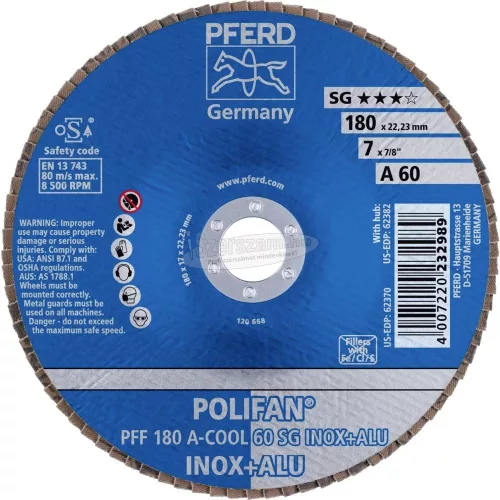 PFERD POLIFAN legyezőlapos csiszolókorong PFF 180 A-COOL 60 SG INOX+ALU 67656185