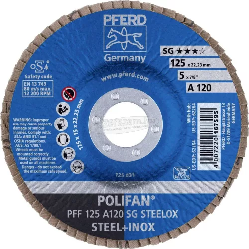 PFERD POLIFAN legyezőlapos csiszolókorong PFF 125 A 120 PSF STEELOX 67649125