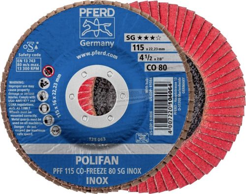 PFERD POLIFAN legyezőlapos csiszolókorong PFF 115 CO-FREEZE 80 SG INOX 67611580