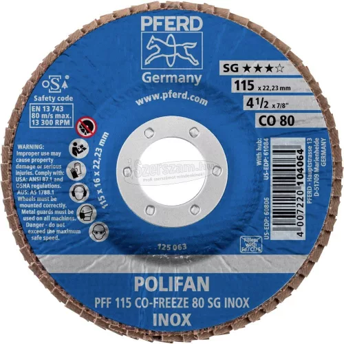 PFERD POLIFAN legyezőlapos csiszolókorong PFF 115 CO-FREEZE 80 SG INOX 67611580
