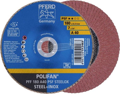 PFERD POLIFAN legyezőlapos csiszolókorong PFF 180 A 40 PSF STEELOX 67644185