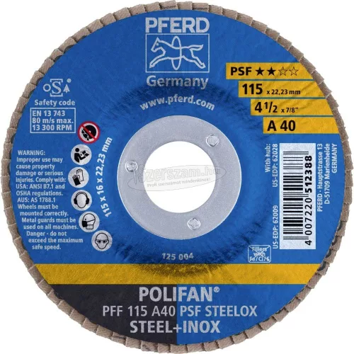 PFERD POLIFAN legyezőlapos csiszolókorong PFF 115 A 40 PSF STEELOX 67644115