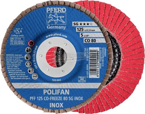 PFERD POLIFAN legyezőlapos csiszolókorong PFF 125 CO-FREEZE 80 SG INOX 67612580