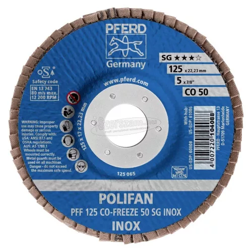 PFERD POLIFAN legyezőlapos csiszolókorong PFF 125 CO-FREEZE 50 SG INOX 67612550