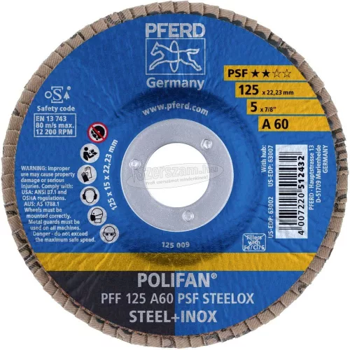 PFERD POLIFAN legyezőlapos csiszolókorong PFF 125 A 60 PSF STEELOX 67646125