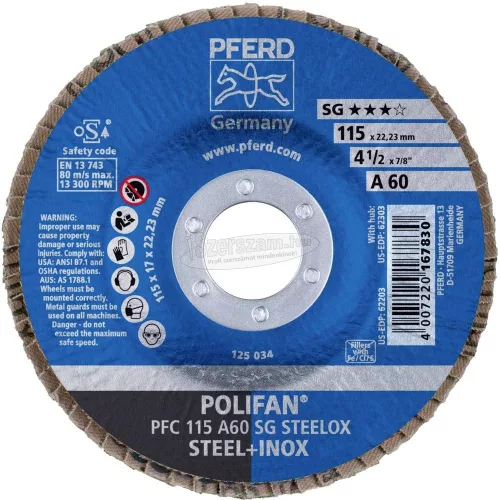 PFERD POLIFAN legyezőlapos csiszolókorong PFC 115 A 60 SG STEELOX 67706115