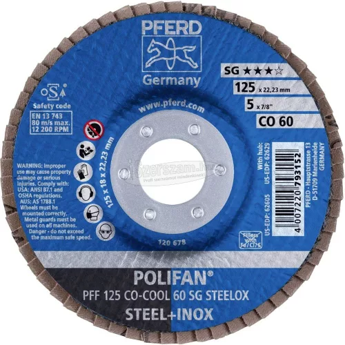 PFERD POLIFAN legyezőlapos csiszolókorong PFF 125 CO-COOL 60 SG STEELOX 67660625