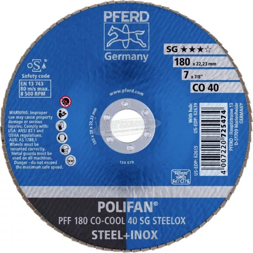 PFERD POLIFAN legyezőlapos csiszolókorong PFF 180 CO-COOL 40 SG STEELOX 67660485