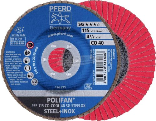 PFERD POLIFAN legyezőlapos csiszolókorong PFF CO-COOL SG STEELOX több változatban