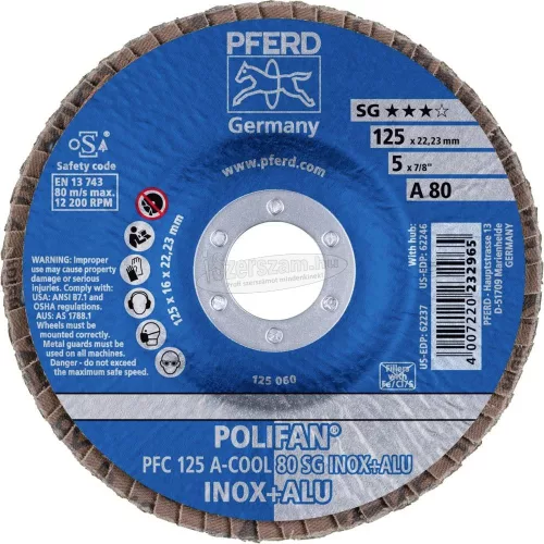 PFERD POLIFAN legyezőlapos csiszolókorong PFC 125 A-COOL 80 SG INOX+ALU 67758125