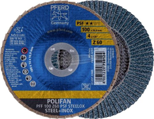 PFERD POLIFAN legyezőlapos csiszolókorong PFF 100 Z 60 PSF STEELOX/16,0 69300661