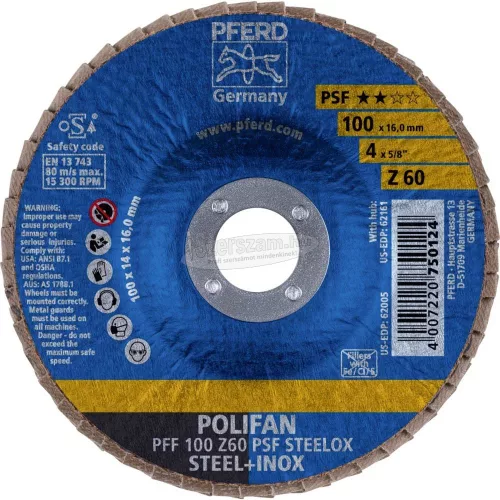 PFERD POLIFAN legyezőlapos csiszolókorong PFF 100 Z 60 PSF STEELOX/16,0 69300661