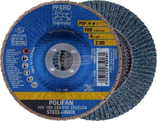 PFERD POLIFAN legyezőlapos csiszolókorong PFF 100 Z 80 PSF STEELOX/16,0 69300662