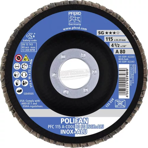 PFERD POLIFAN legyezőlapos csiszolókorong PFC 115 A-COOL 80 SG INOX+ALU 67758115
