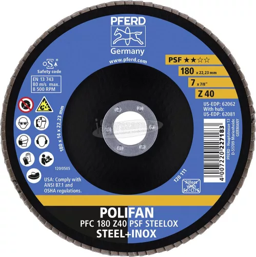 PFERD POLIFAN legyezőlapos csiszolókorong PFC 180 Z 40 PSF STEELOX 67764185