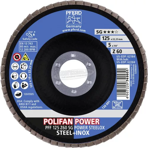 PFERD POLIFAN legyezőlapos csiszolókorong PFF 125 Z 60 SG POWER STEELOX 67686125