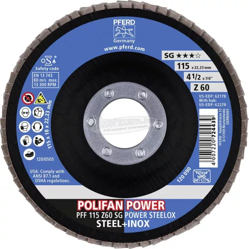 PFERD POLIFAN legyezőlapos csiszolókorong PFF 115 Z 60 SG POWER STEELOX 67686115