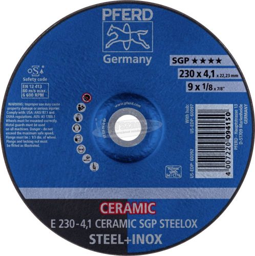 PFERD tisztítókorong E 230-4,1 CERAMIC SGP STEELOX 62100230