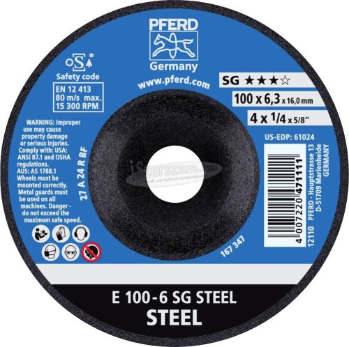 PFERD tisztítókorong E 100-6 SG STEEL/16,0 62210626