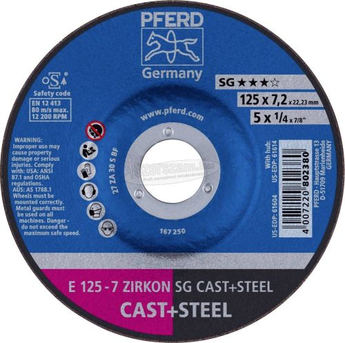 PFERD tisztítókorong E 125-7 ZIRKON SG CAST+STEEL 62212747