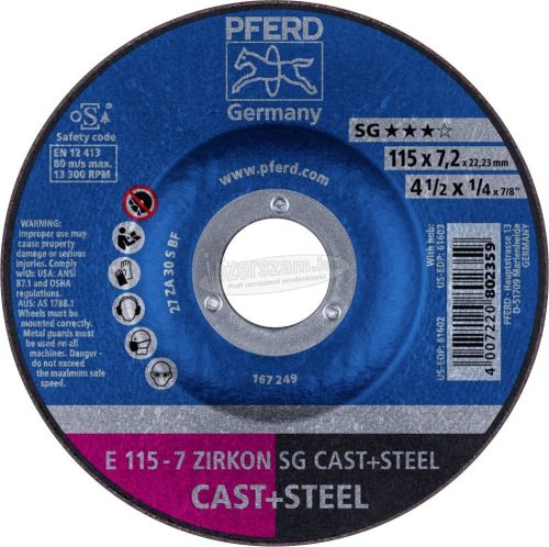 PFERD tisztítókorong E ZIRKON SG CAST+STEEL több változatban