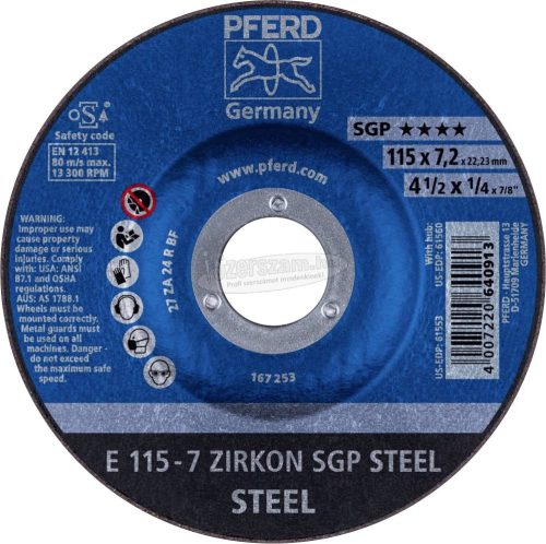 PFERD tisztítókorong E ZIRKON SGP STEEL több változatban