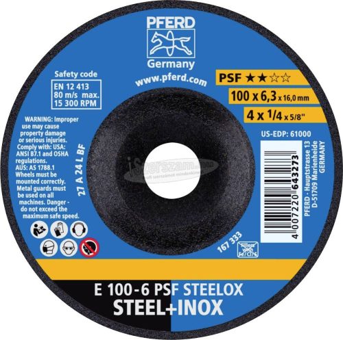 PFERD tisztítókorong E 100-6 PSF STEELOX/16,0 62010720