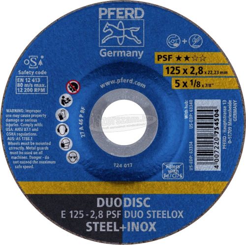 PFERD vágókorong E 125-2,8 PSF DUO STEELOX 62012620