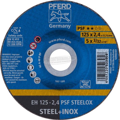 PFERD PSF STEELOX 69198292 Vágótárcsa, hajlított 125mm 22.23mm 10db 69198292