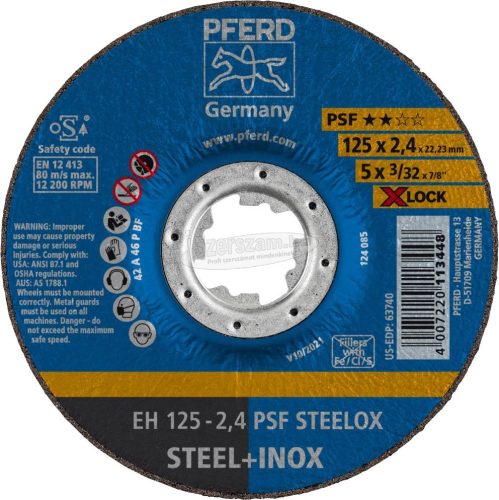 PFERD vágókorong EH 125-2,4 PSF STEELOX/X-LOCK 61740125
