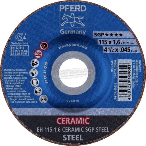 PFERD vágókorong EH 115-1,6 CERAMIC SGP STEEL 61300115