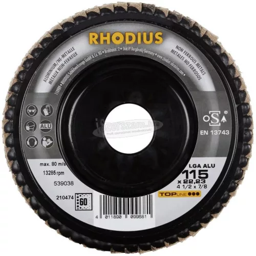 Rhodius 210474 LGA ALU lamellás csiszolótányér 115x22,23-P60 115mm 1db 210474