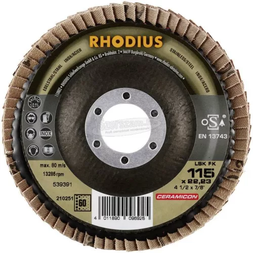 Rhodius 210251 LSK FK lamellás csiszolótányér 115x22,23-P60 115mm 1db 210251