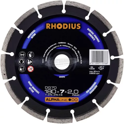 Rhodius 304094 DG70 Gyémánt vágótárcsa 180mm 1db 304094