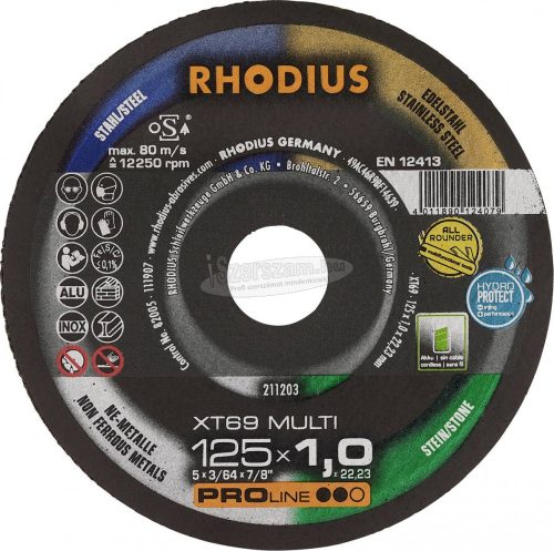 Rhodius XT69 MULTI BOX 211211 Vágótárcsa, egyenes 125mm 22.23mm 10db 211211