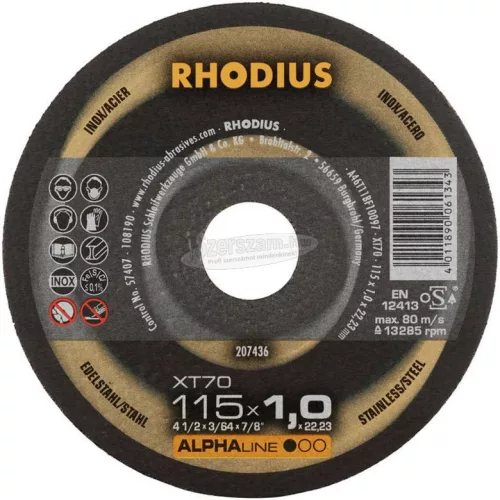 Rhodius XT70 BOX 208225 Vágótárcsa, egyenes 115mm 22.23mm 10db 208225