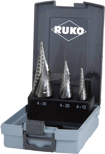 RUKO 101026RO lépcsős fúró készlet 3 részes 4-12/4-20/4-30mm HSS 3 oldalú szár 1 készlet 101026RO