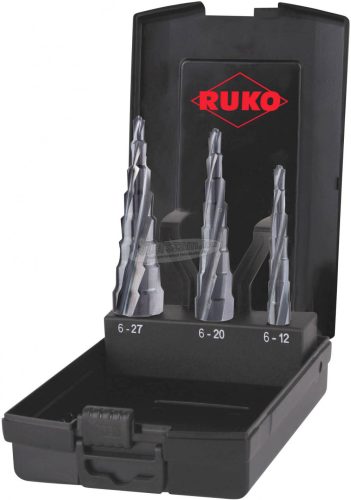 RUKO 101087PRO lépcsős fúró készlet 3 részes 6-12/6-20/6-27mm HSS 3 oldalú szár 1 készlet 101087PRO