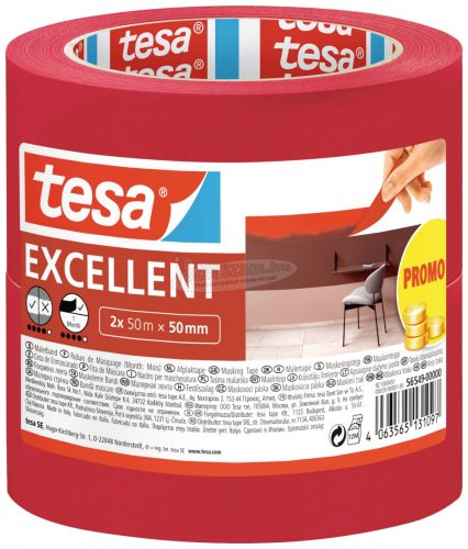 tesa EXCELLENT Krepp szalag Piros 50m x 50mm 2db 56549-00000-00
