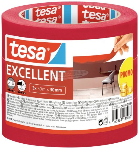 tesa EXCELLENT Krepp szalag Piros 50m x 30mm 3db 56548-00000-00