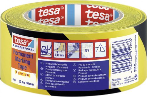 tesa PREMIUM 04169-00063-93 Padlójelölő szalag tesa Professional Fekete/sárga 33mx50mm 1db 04169-00063-93