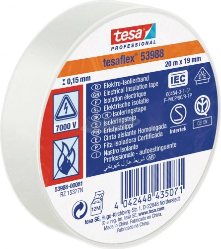 tesa 53988-00061-00 Szigetelőszalag tesa Professional Fehér 20mx19mm 1db 53988-00061-00