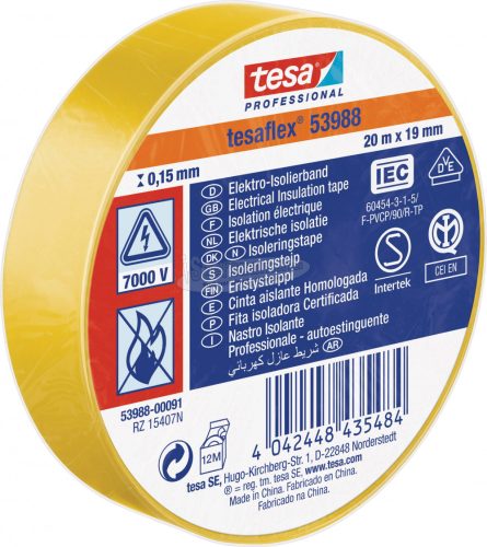 tesa Szigetelőszalag Professional Sárga 20m x 19mm 1db 53988-00091-00