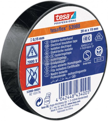 tesa 53988-00001-00 Szigetelőszalag tesa Professional Fekete 20mx19mm 1db 53988-00001-00