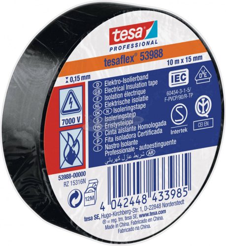 tesa 53988-00000-00 Szigetelőszalag tesa Professional Fekete 10mx15mm 1db 53988-00000-00