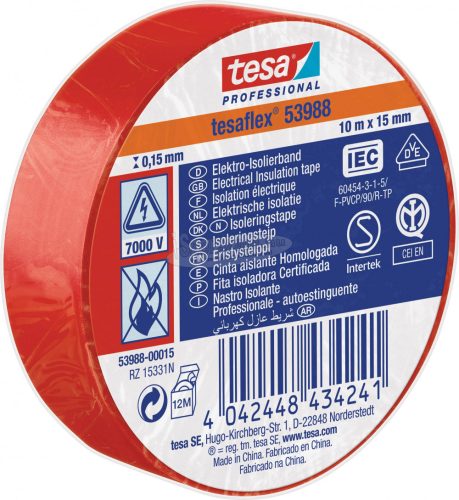 tesa Szigetelőszalag Professional Piros 10m x 15mm 1db 53988-00015-00