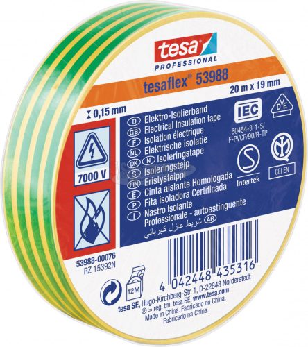 tesa Szigetelőszalag Professional Sárga, Zöld 20m x 19mm 1db 53988-00076-00