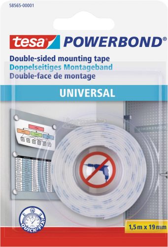 tesa UNIVERSAL Rögzítő szalag Powerbond Fehér 1,5m x 19mm 1db 58565-00001-00